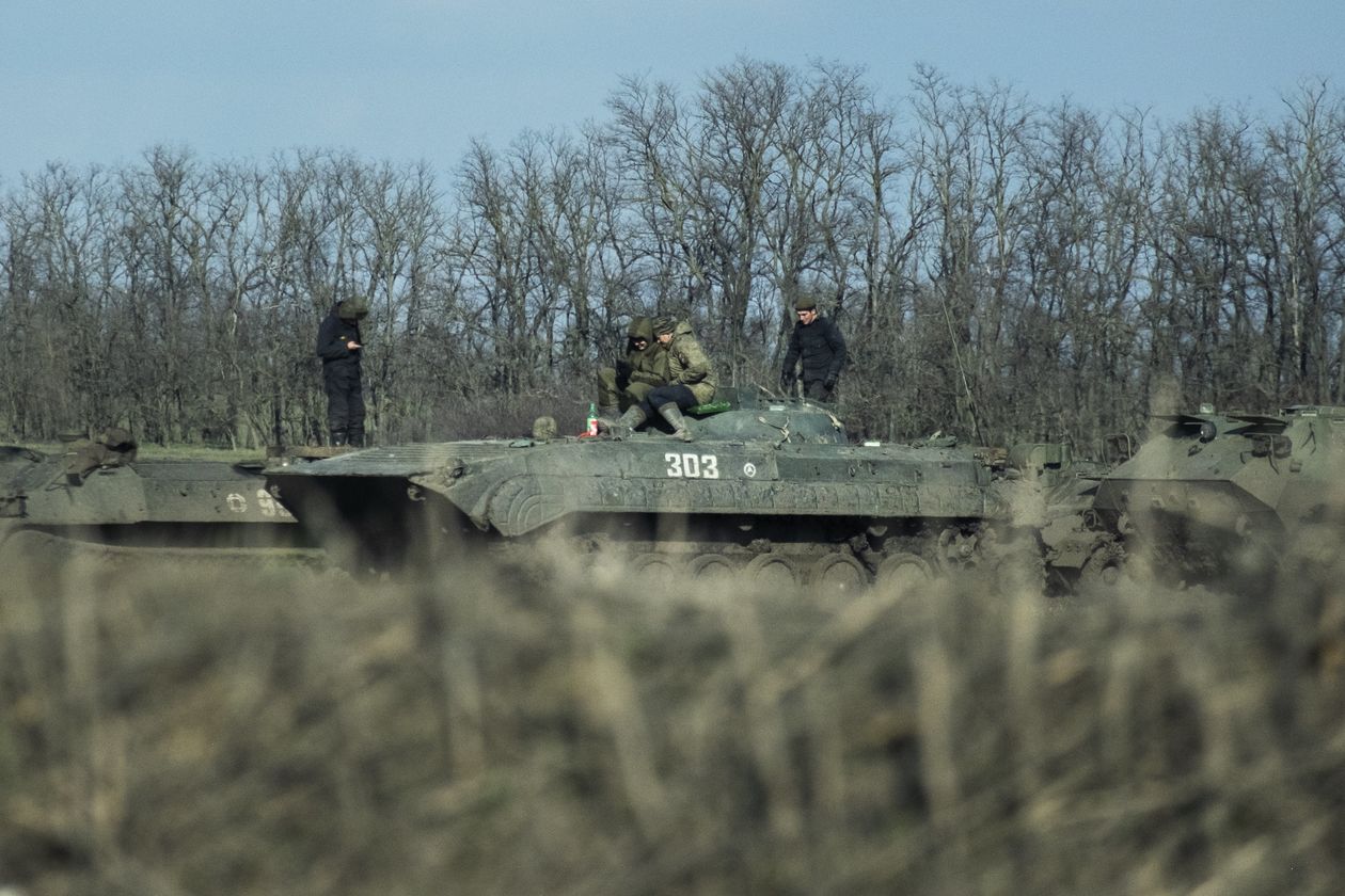 Russian infantry fighting vehicles in Rostov-on-Don near the Ukraine border