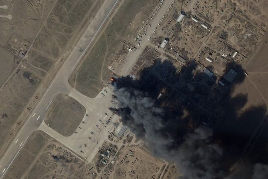 Satellite imagery shows the aftermath of a suspected Ukrainian strike Tuesday on Russian forces at Kherson’s airport