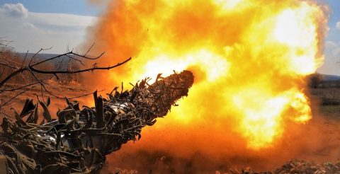 A Ukrainian tank fires at Russian positions on the front line near Bakhmut. Sergey Shestak/Agence France-Presse/Getty Images