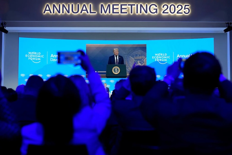 President Trump spoke by video to the World Economic Forum in Davos