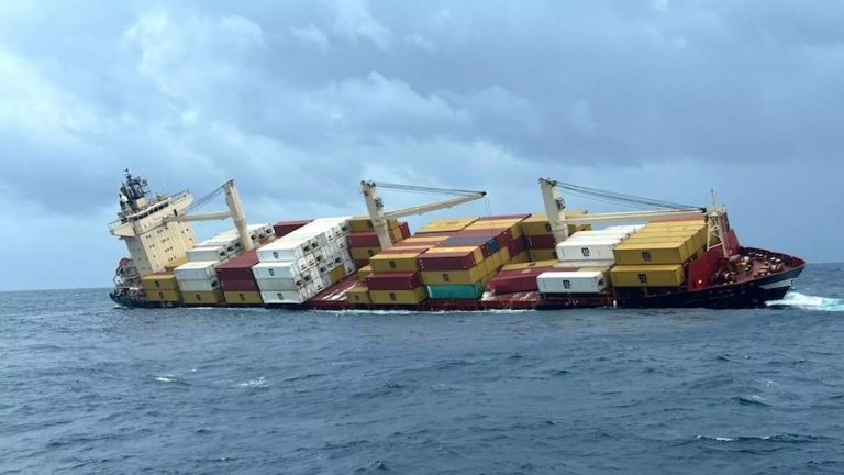vessel with hazardous chemical cargo sinks