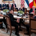 President Volodymyr Zelensky of Ukraine meeting with President Trump and European leaders at the White House