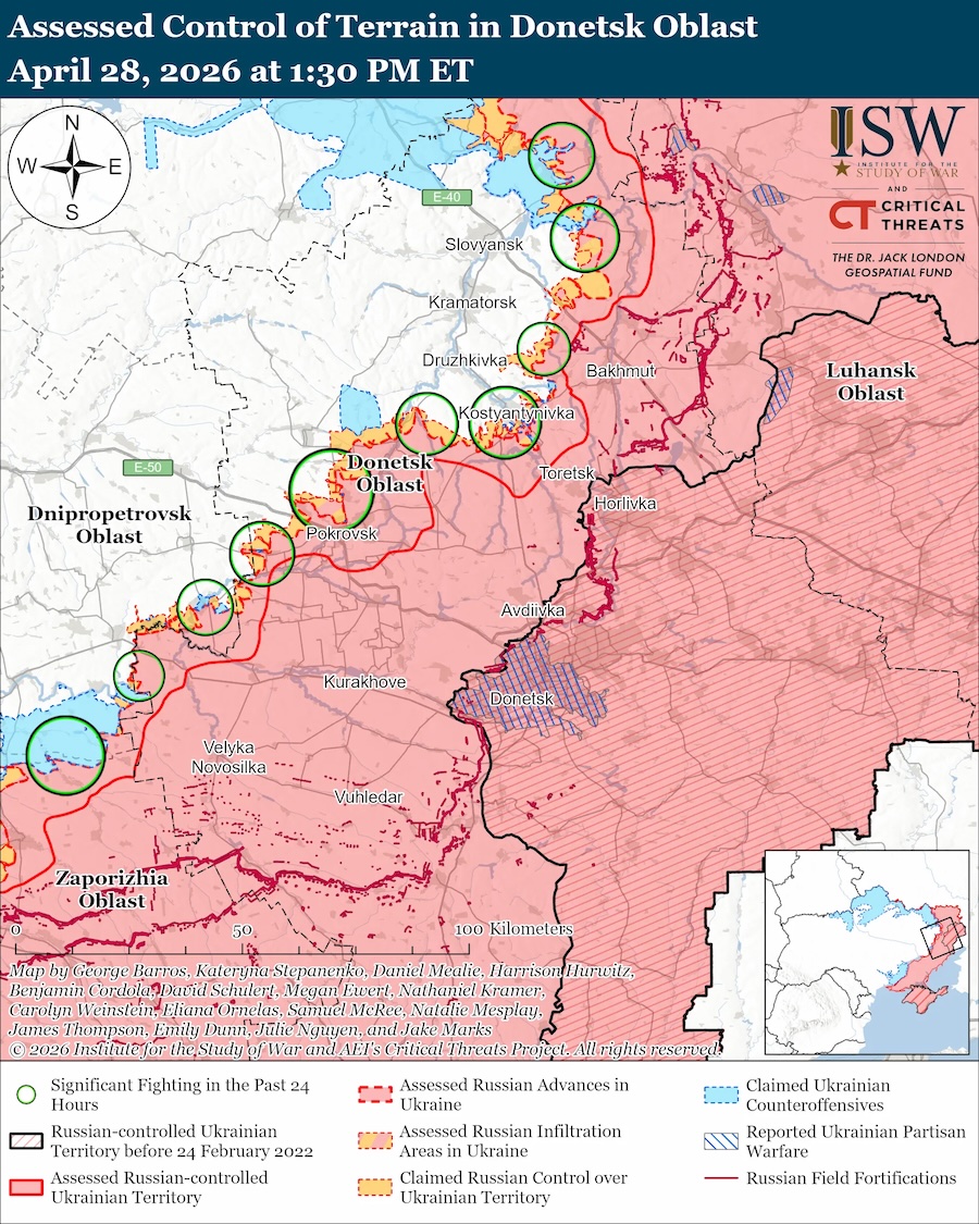 ISW: Головне зусилля підпорядкованих Росії сил №3 – Донецька область